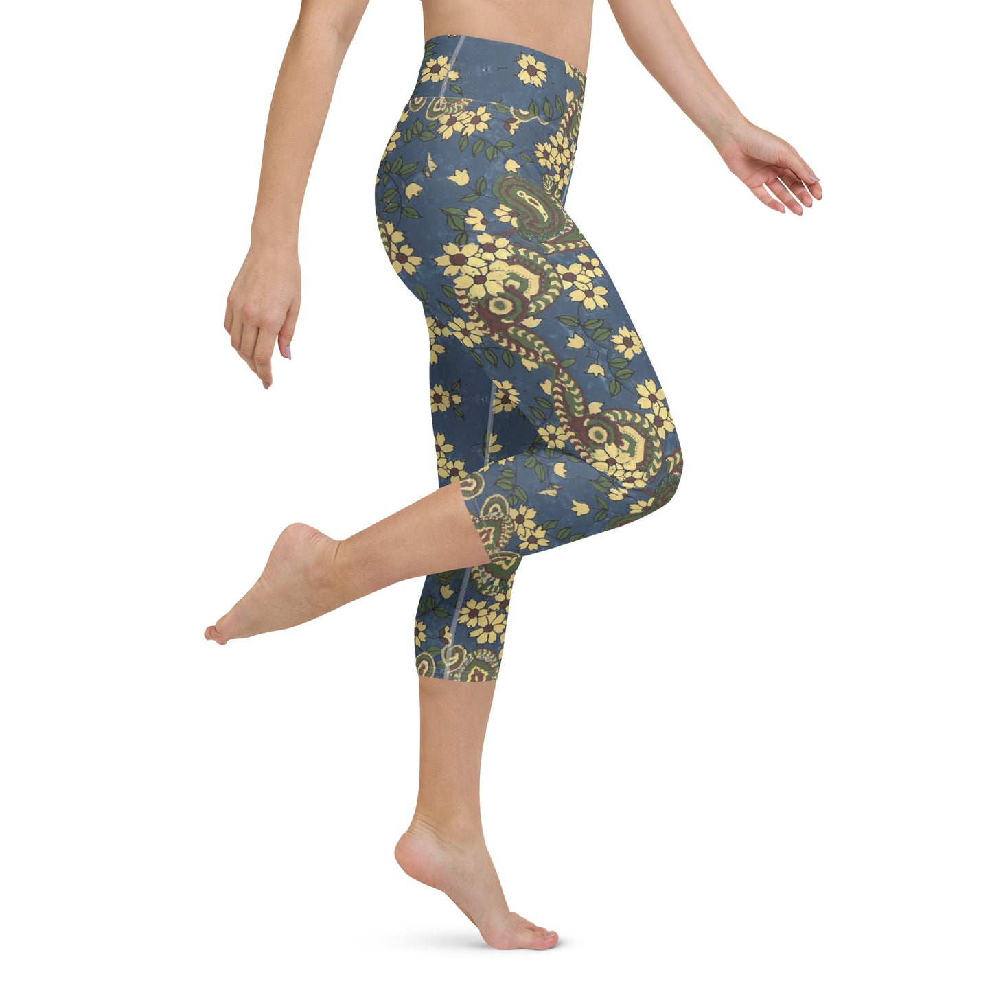 Vintage Blue Paisley Yoga Capri Leggings