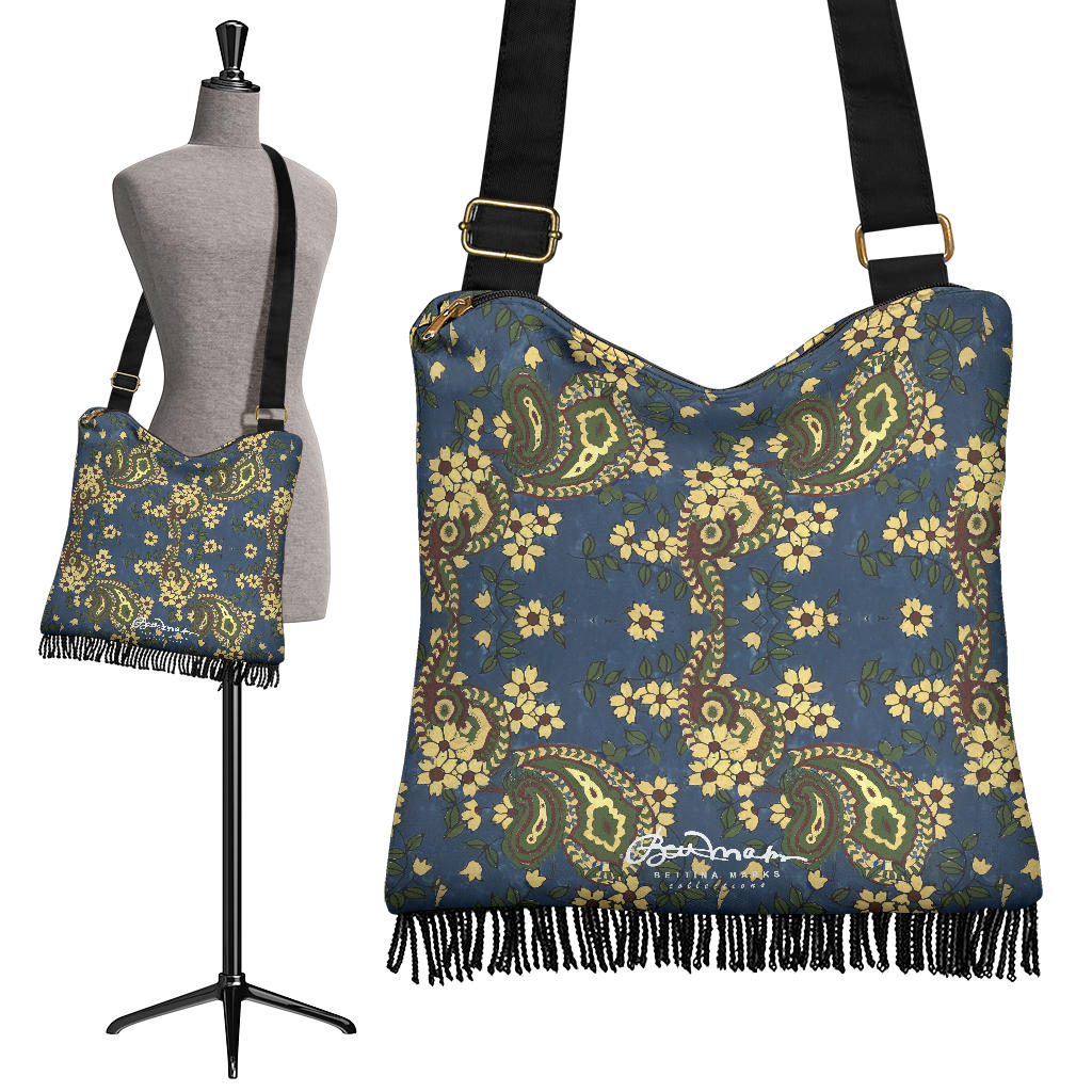 Vintage Blue Paisley Boho Bag