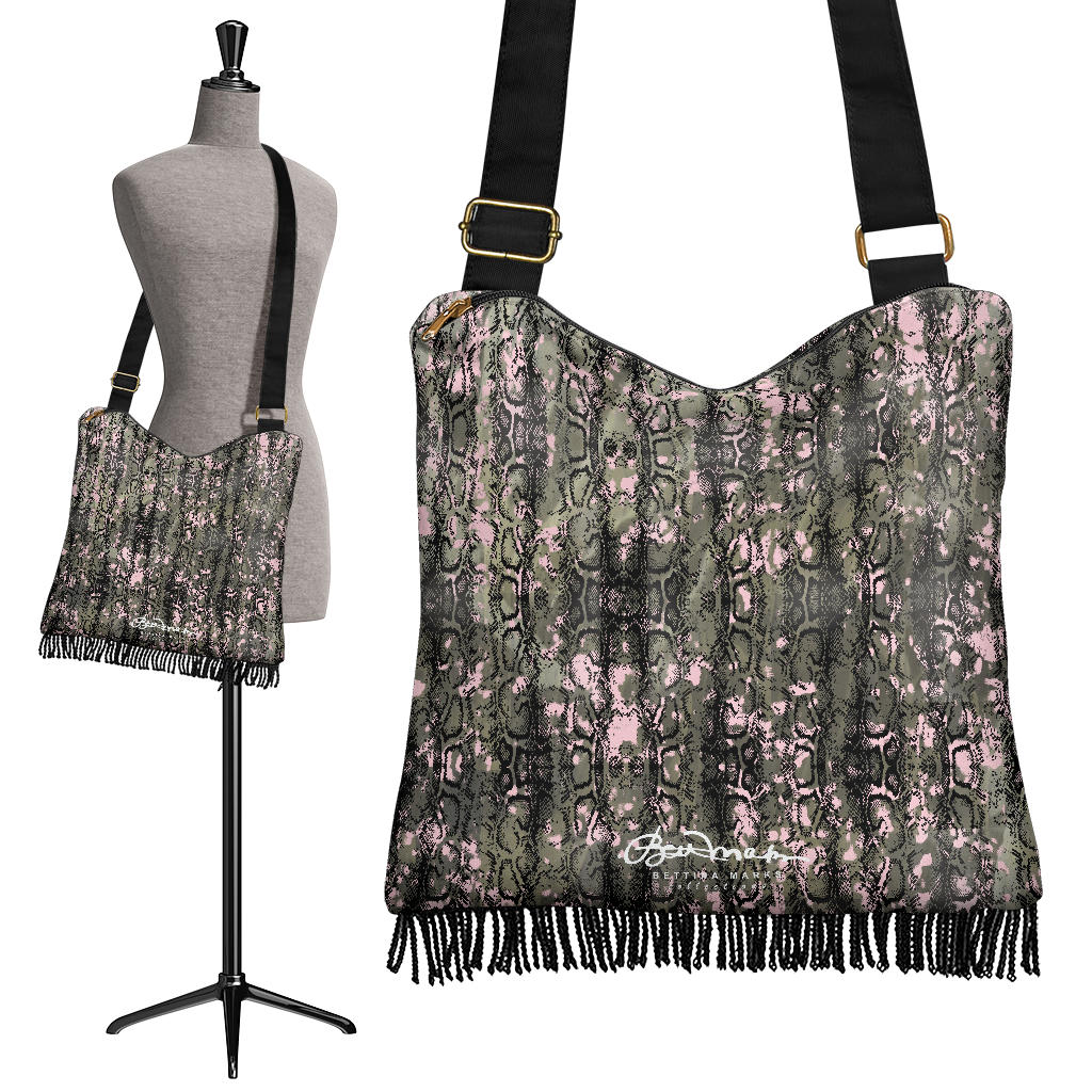 Pink Snake Skin Boho Bag