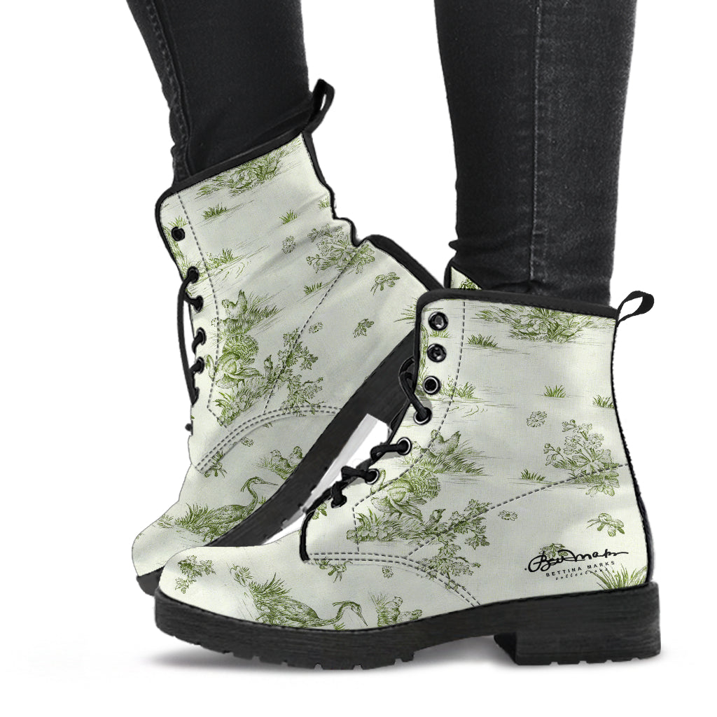 Toiles de Jouy tree Hugging Forest Green Leather Boots (Vegan)