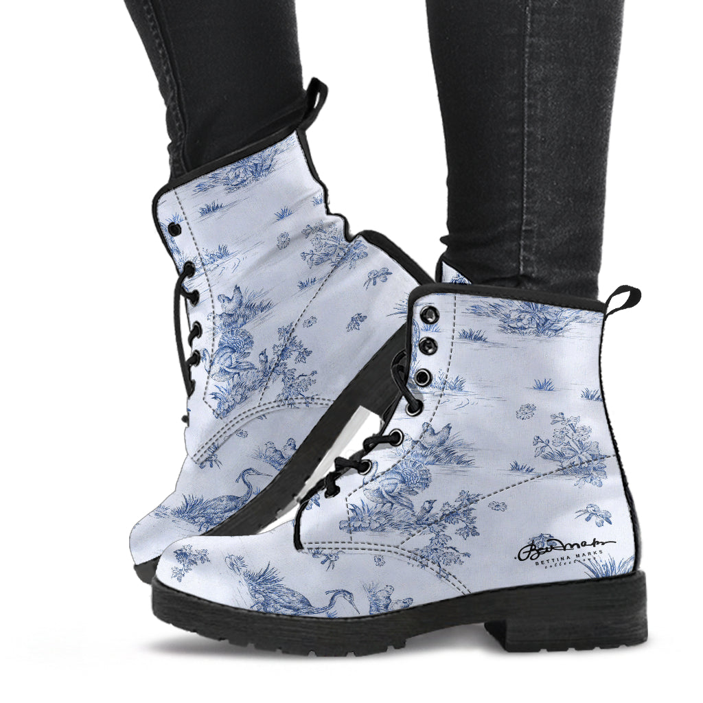 Toiles de Jouy Harmony Blue Leather Boots (Vegan)