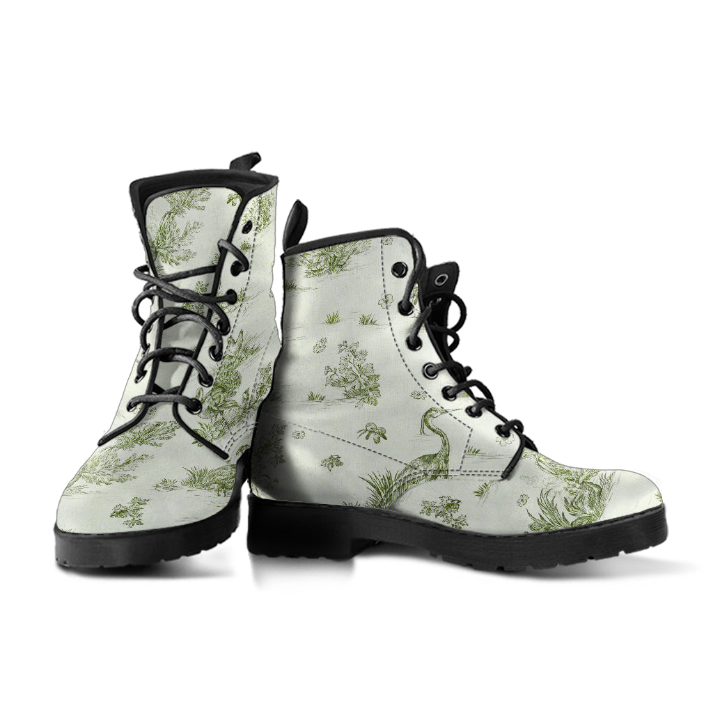 Toiles de Jouy tree Hugging Forest Green Leather Boots (Vegan)