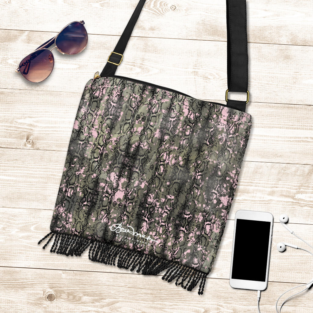 Pink Snake Skin Boho Bag