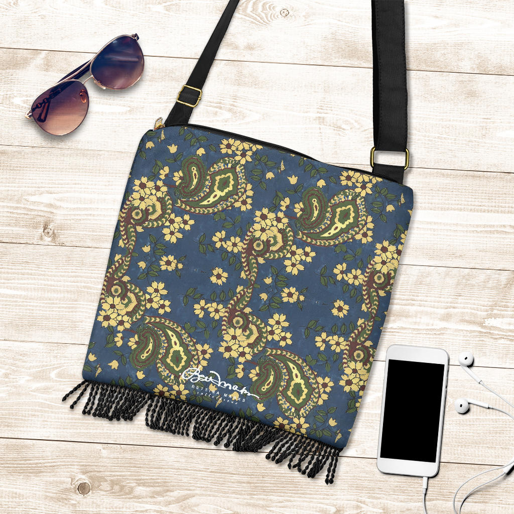 Vintage Blue Paisley Boho Bag