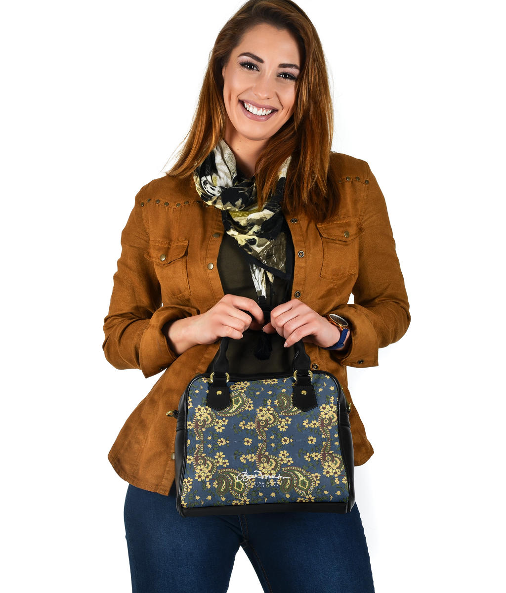 Vintage Blue Paisley Hand Bag w Shoulder Strap