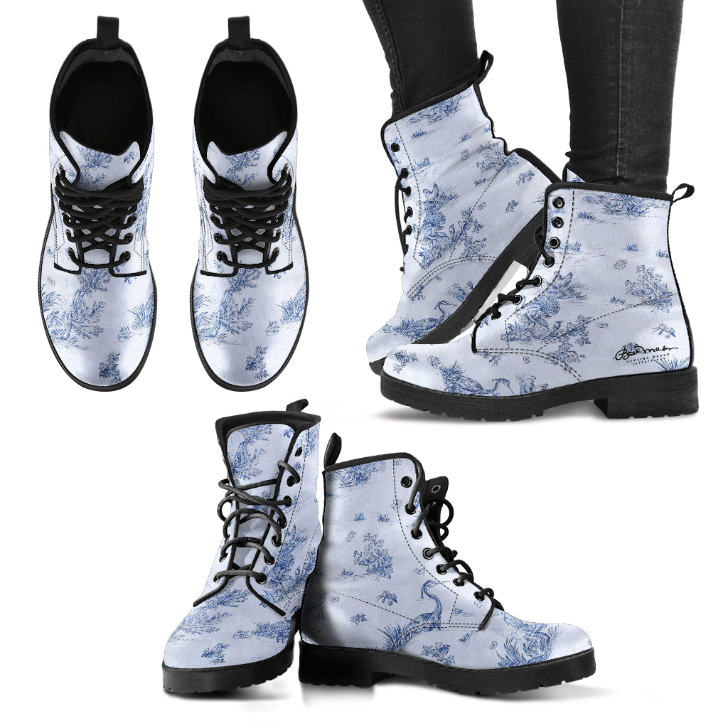 Toiles de Jouy Harmony Blue Leather Boots (Vegan)
