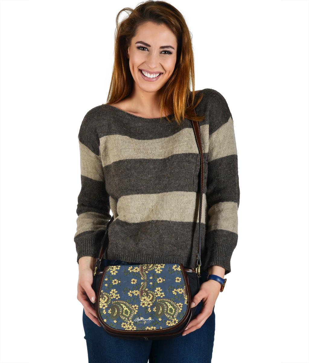 Vintage Blue Paisley Saddle Shoulder Bag