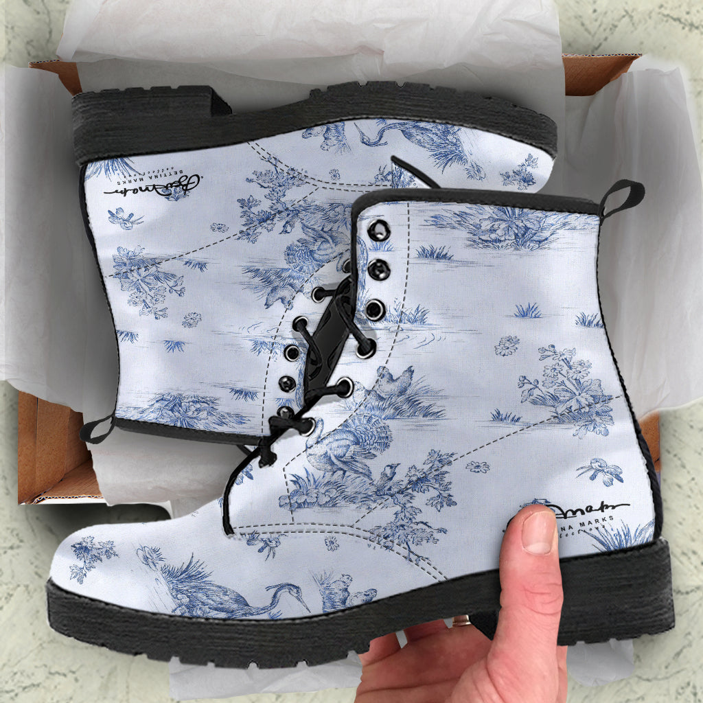 Toiles de Jouy Harmony Blue Leather Boots (Vegan)