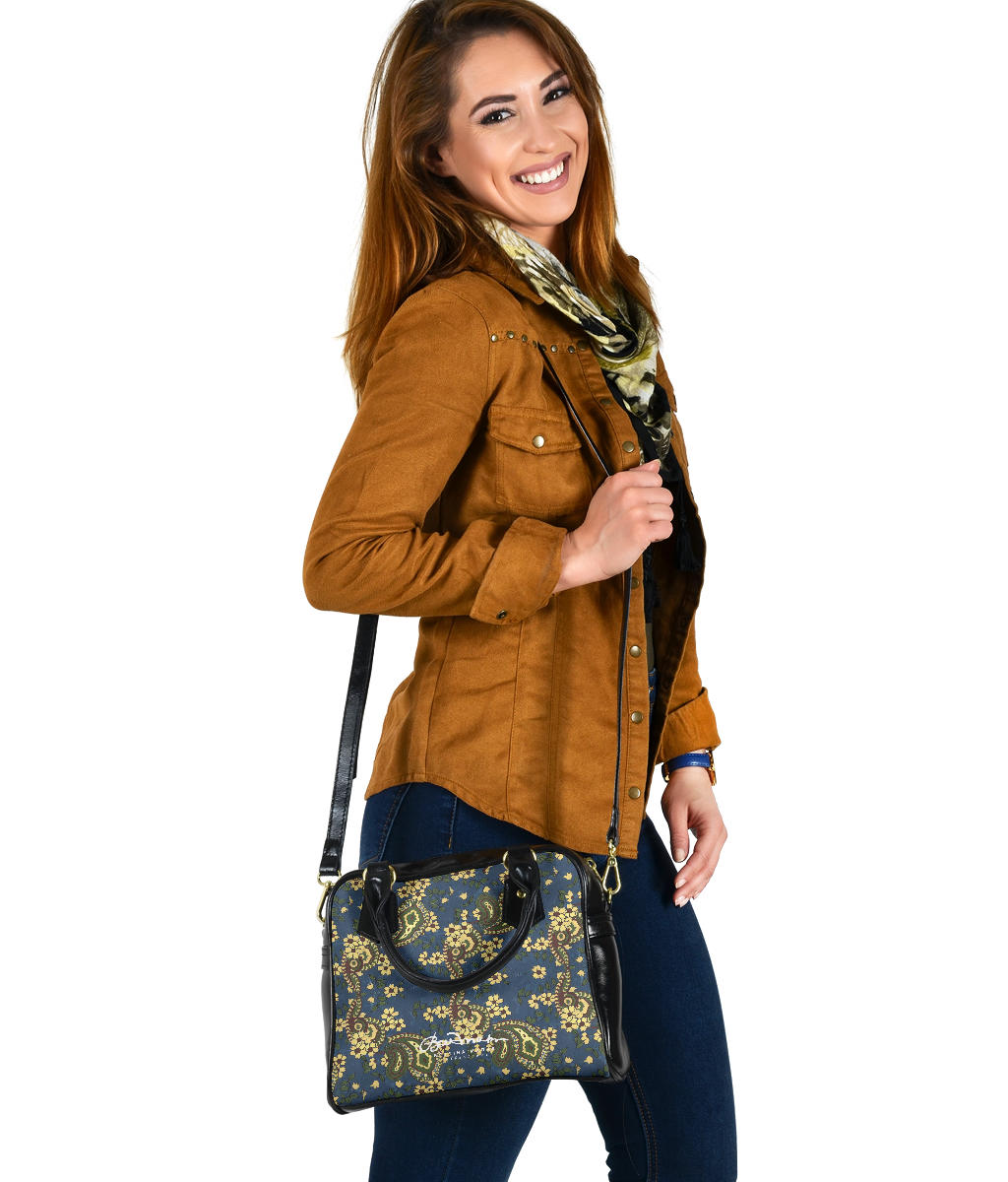 Vintage Blue Paisley Hand Bag w Shoulder Strap