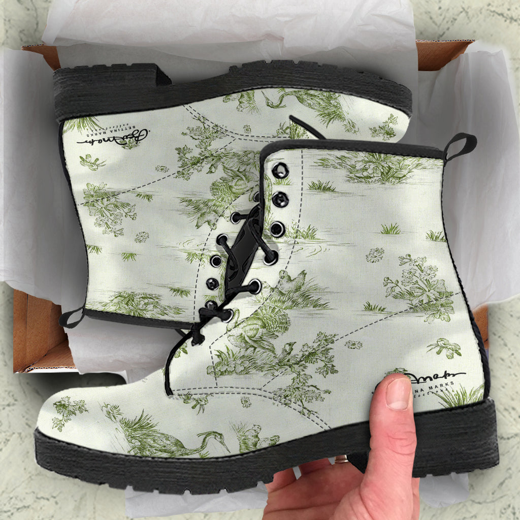 Toiles de Jouy tree Hugging Forest Green Leather Boots (Vegan)