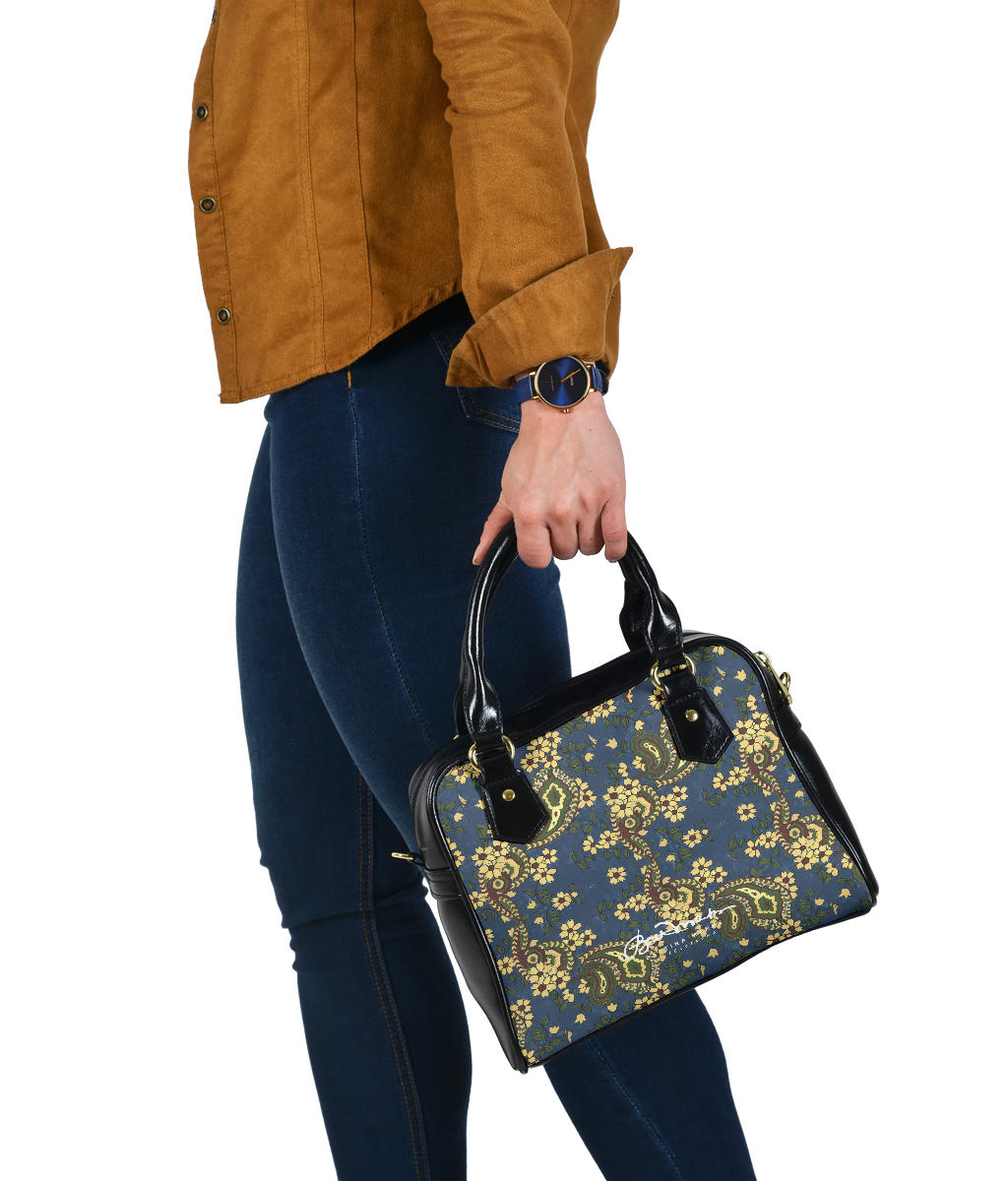 Vintage Blue Paisley Hand Bag w Shoulder Strap