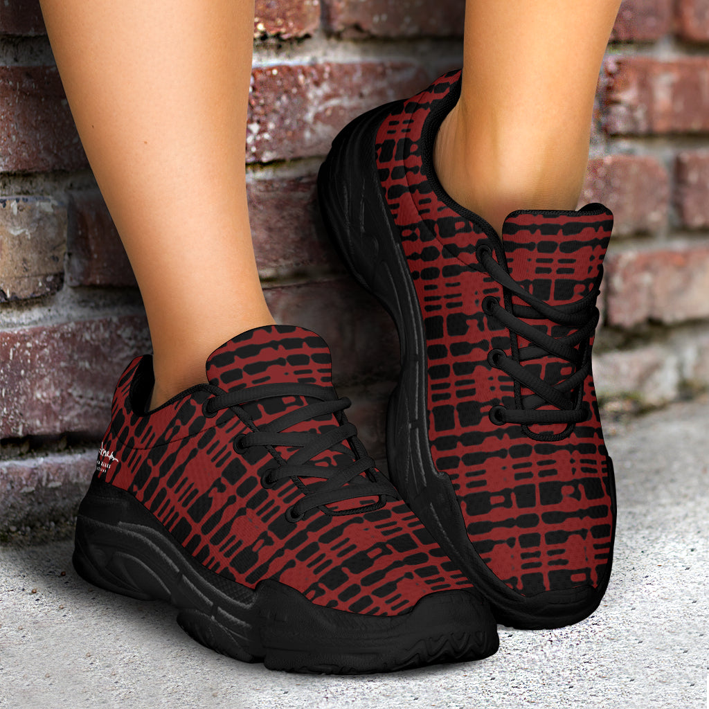 Black Red Tight Plaid Athletic Sneakers
