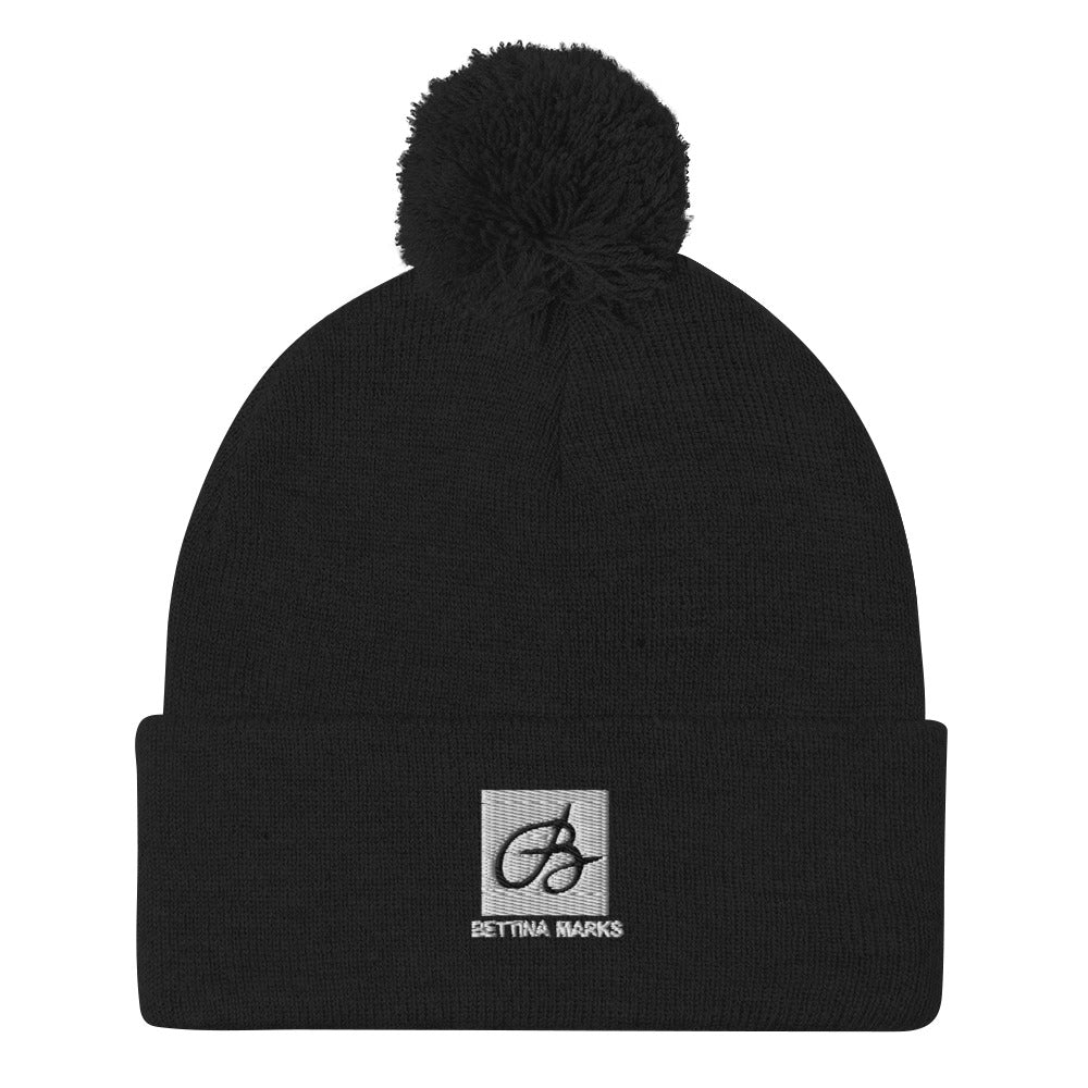 Black B logo Pom-Pom Beanie