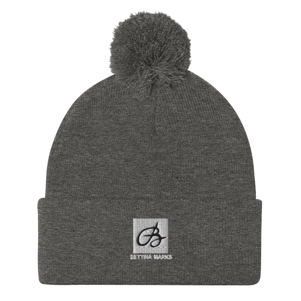 Dark Heather Grey B logo Pom-Pom Beanie