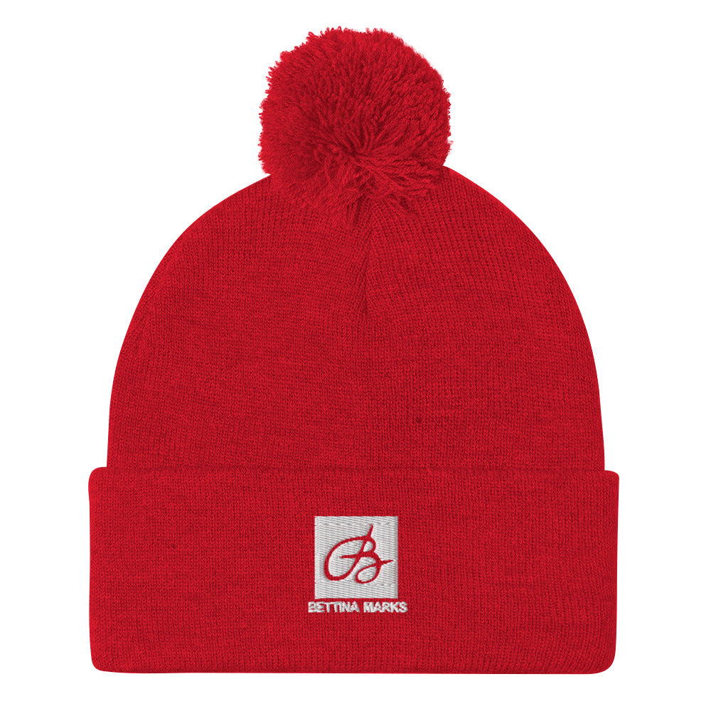 Red B logo Pom-Pom Beanie