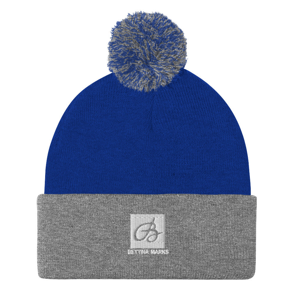 Royal/Heather Grey B logo Pom-Pom Beanie