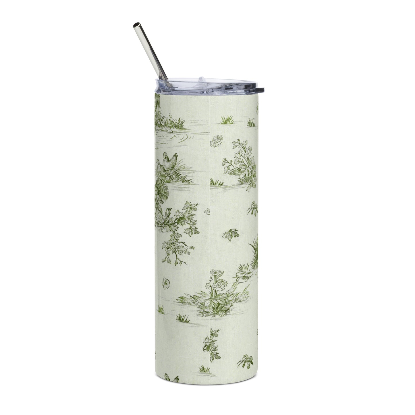 Stainless Toiles de Jouy tree Hugging Forest Green Steel Tumbler
