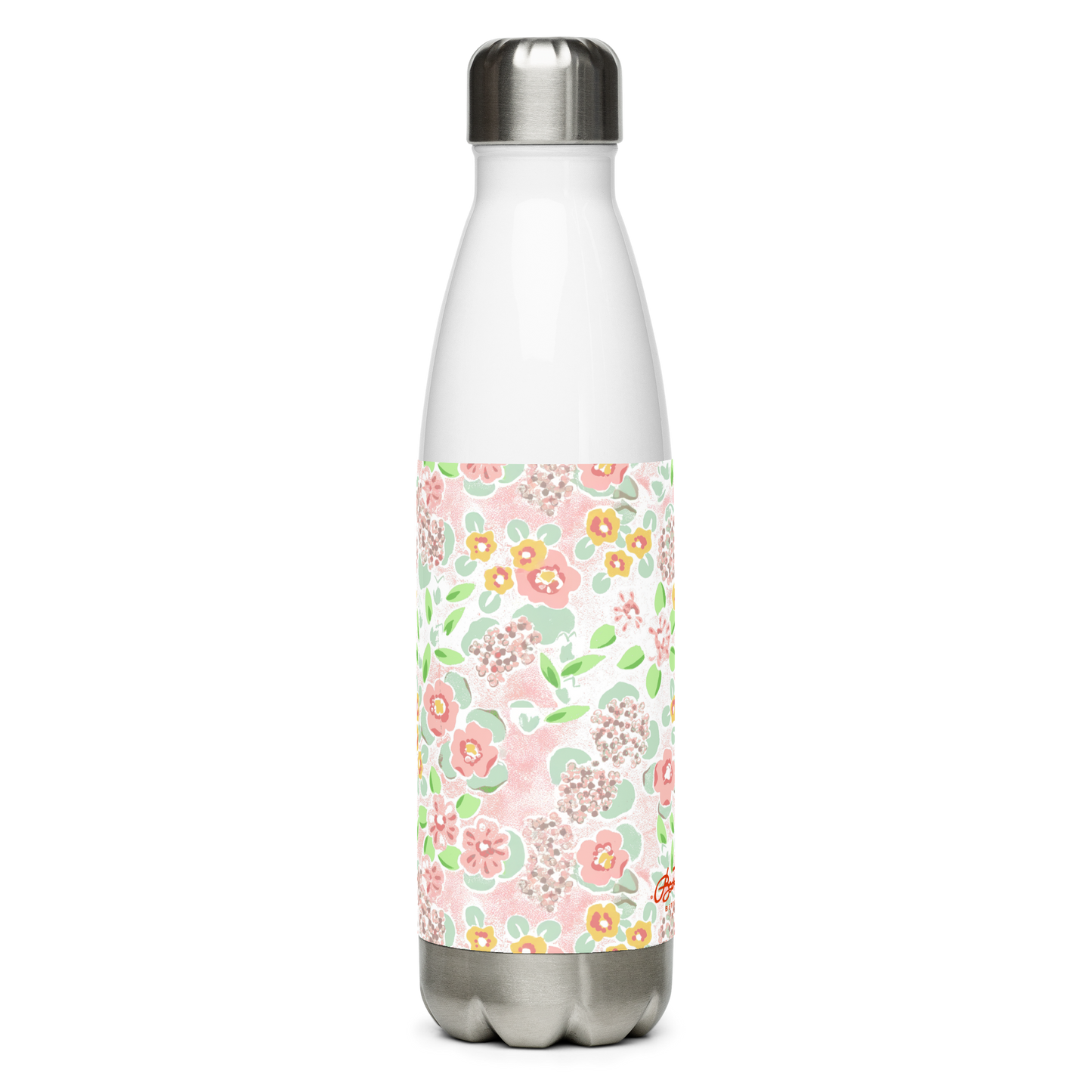 Floral on Pink Stainless steel water bottle