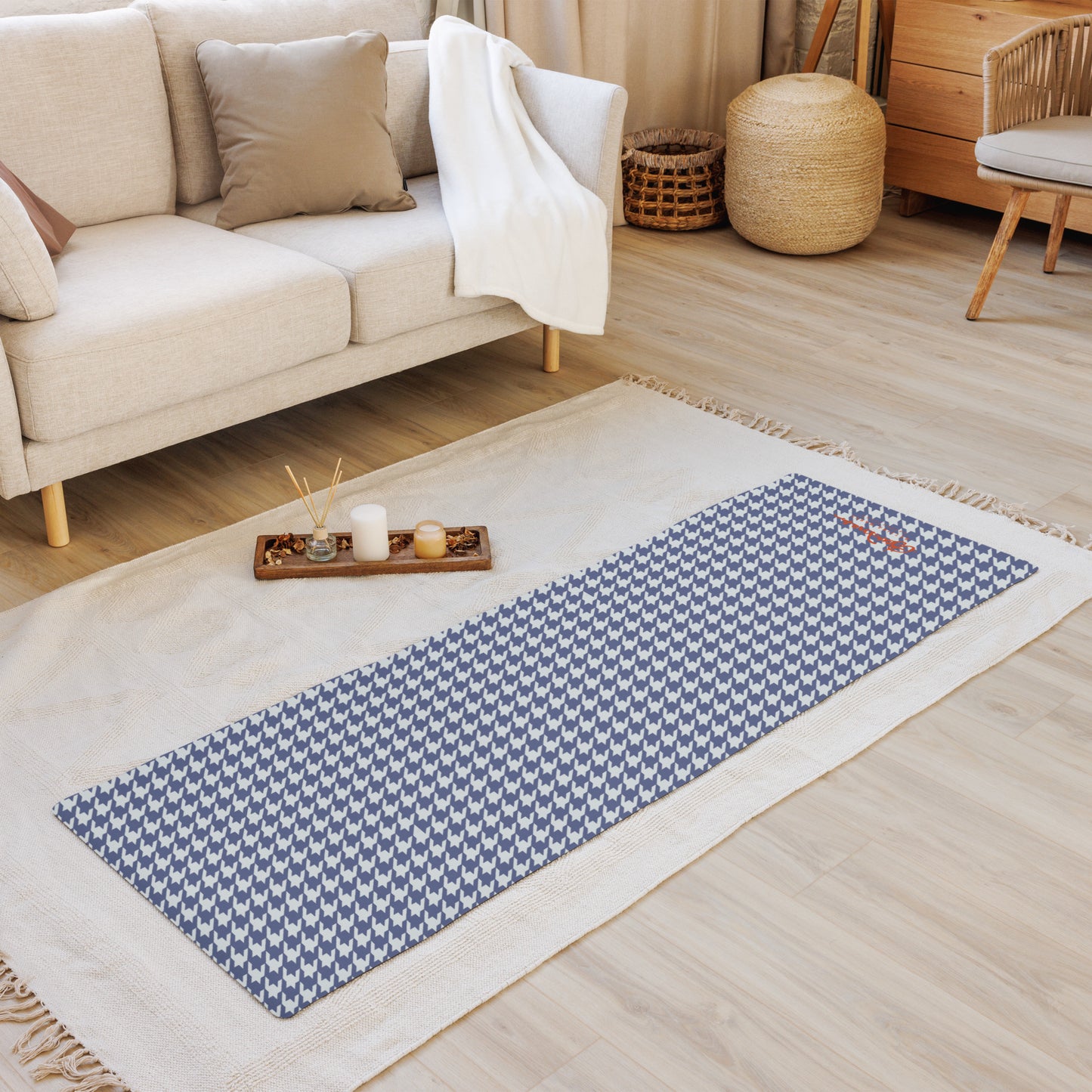 Navy Blue Houndstooth Yoga Mat
