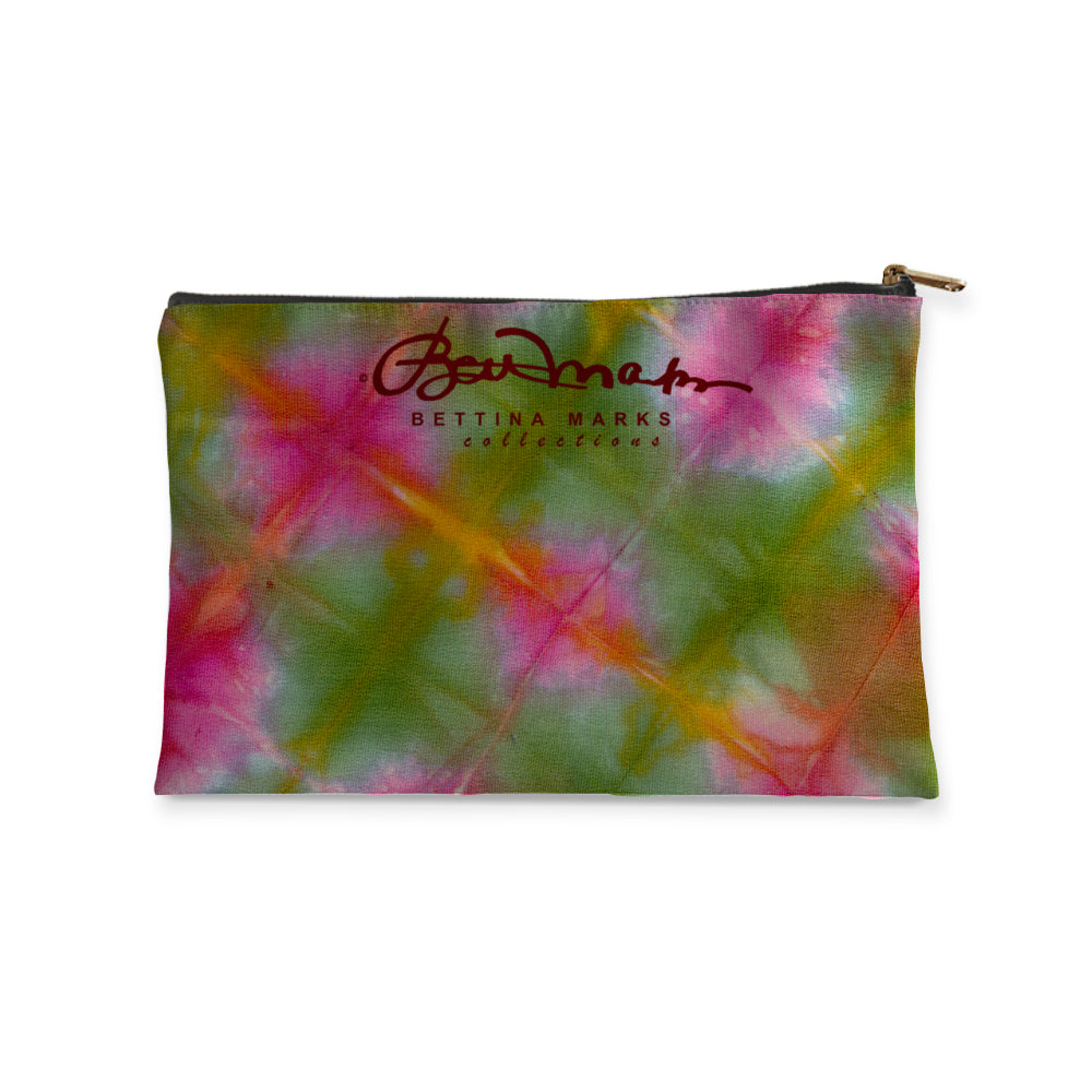 Green Pink Tie dye Accessory Pouch Flat