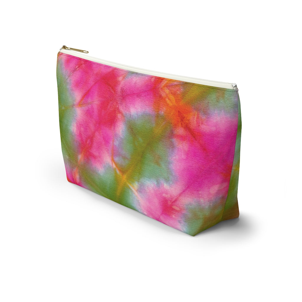 Green Pink Tie Dye Accessory Pouch w T-bottom