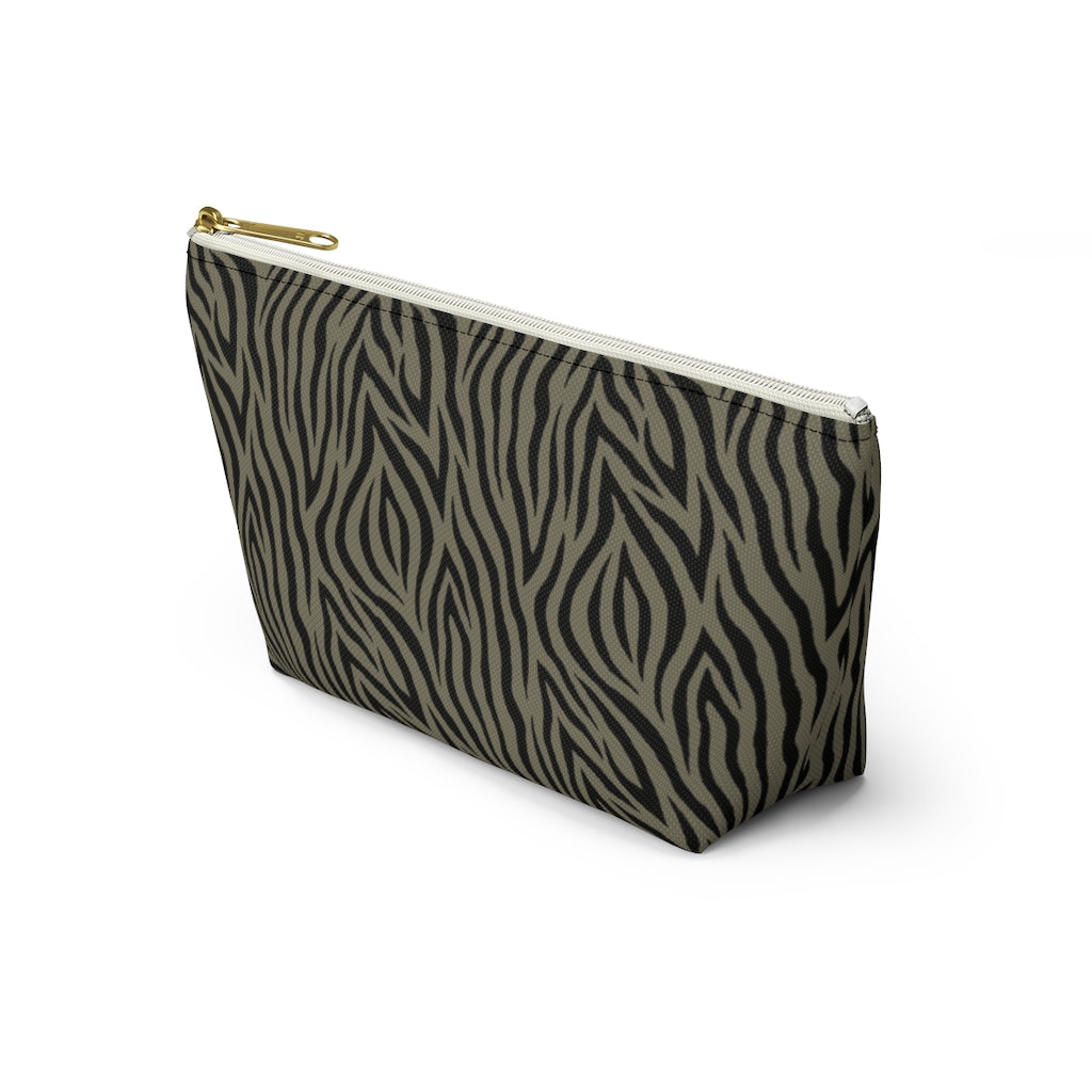 Khaki Zebra Accessory Pouch w T-bottom