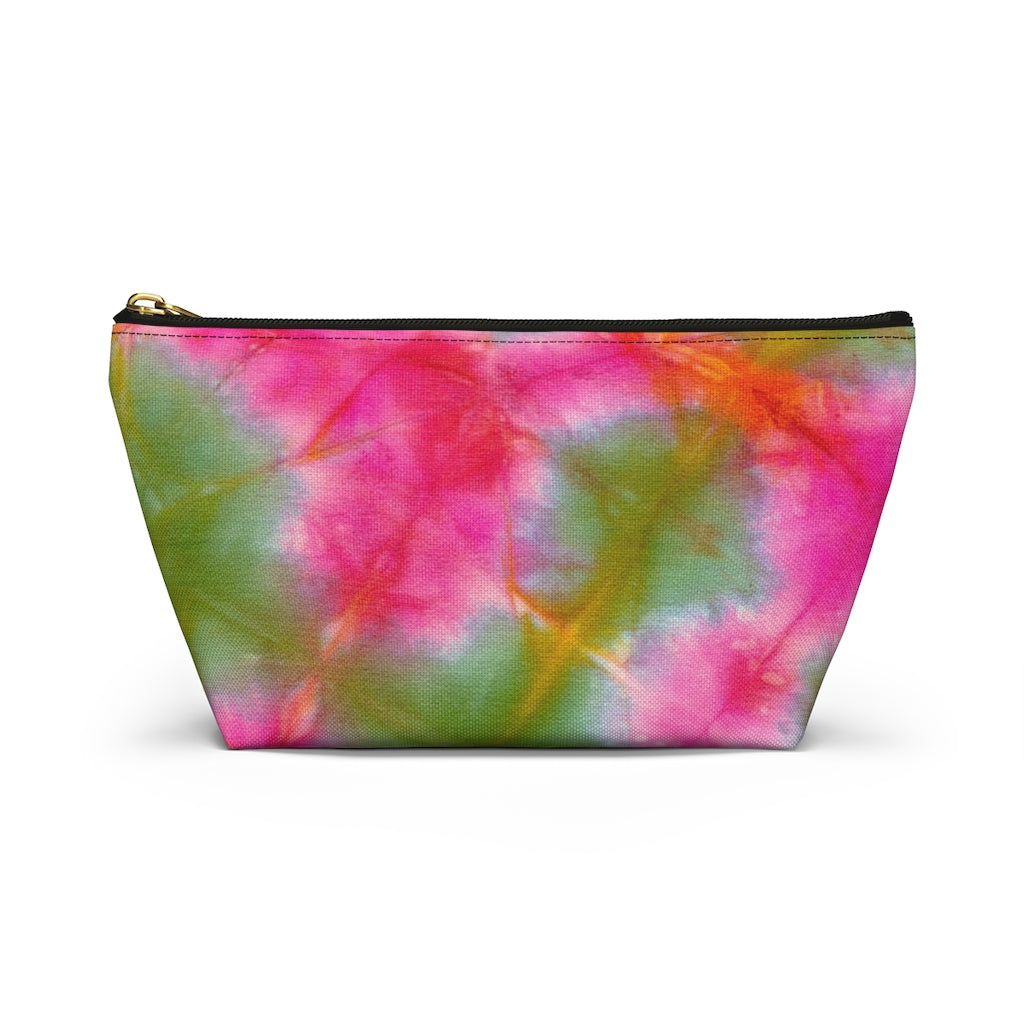 Green Pink Tie Dye Accessory Pouch w T-bottom