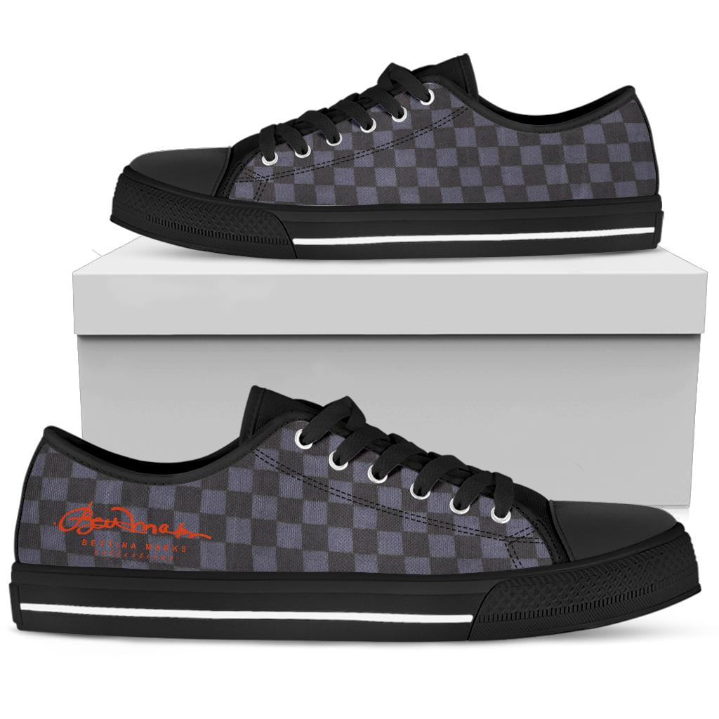 Slate Blue Checkerboard Tight Plaid Low Top Sneakers