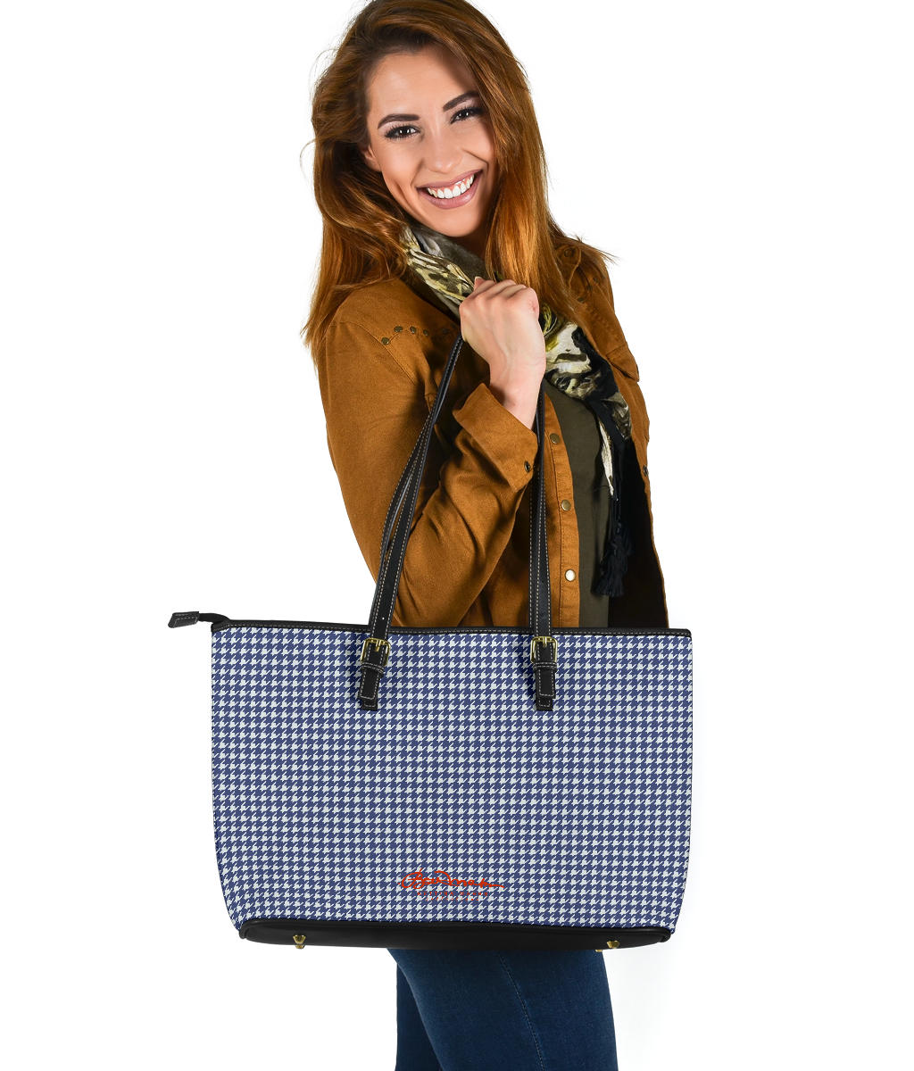 Navy Blue Houndstooth Large Tote Bag