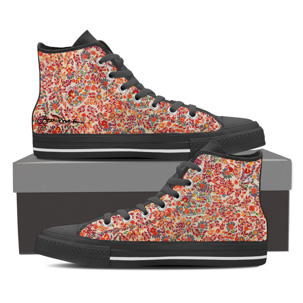 Retro Paisley Men's Black High Top Sneakers