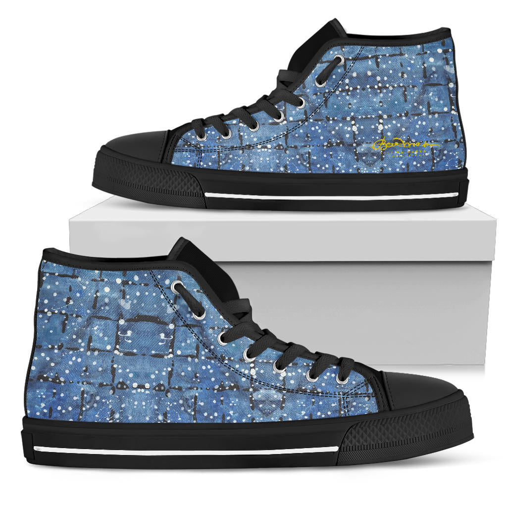 Blu&White Dotted Plaid High Top Sneakers