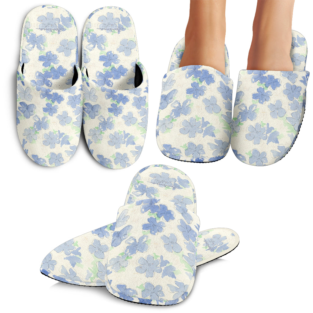 Blu&White Watercolor Floral Slipper