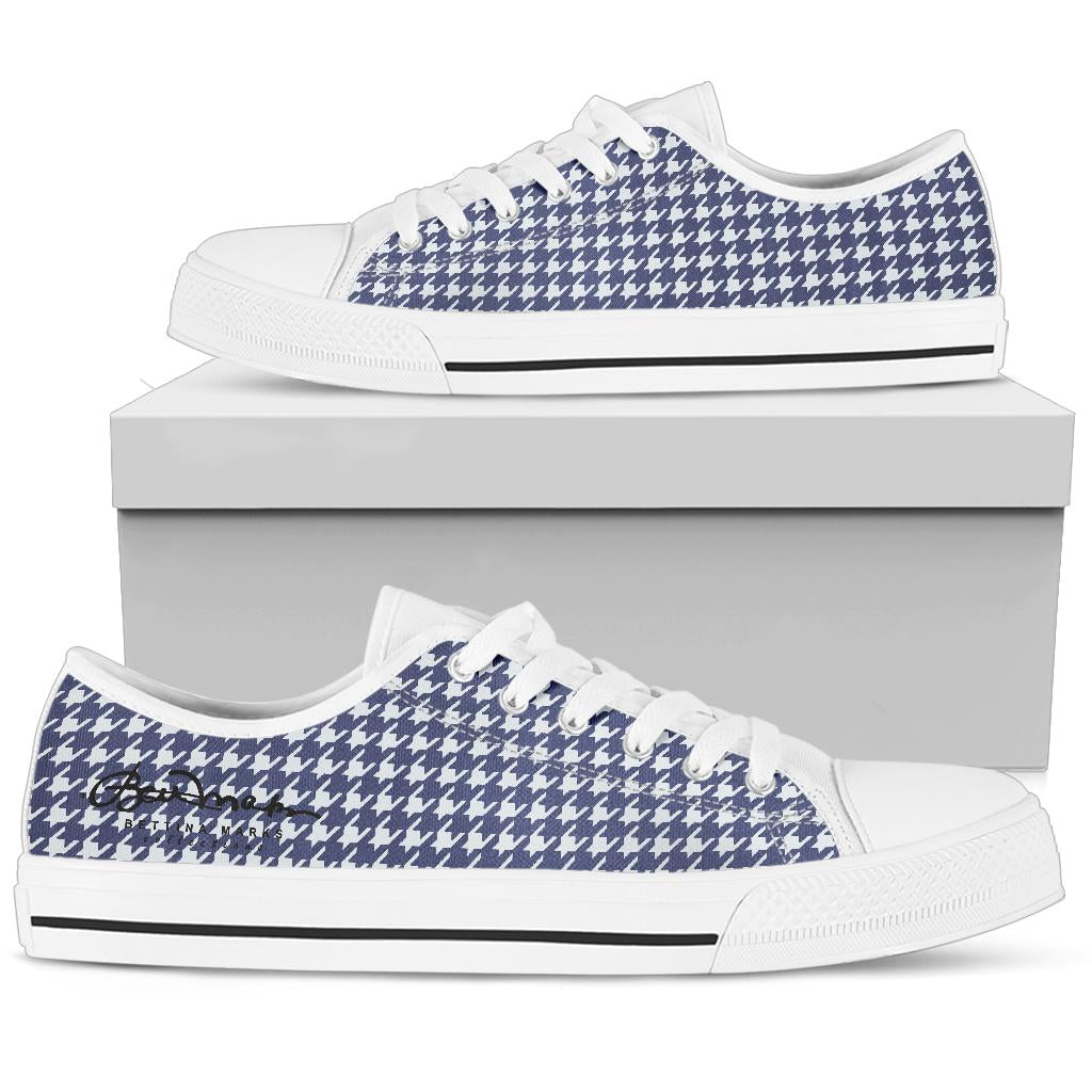 Navy Blue Houndstooth Low Top Sneakers