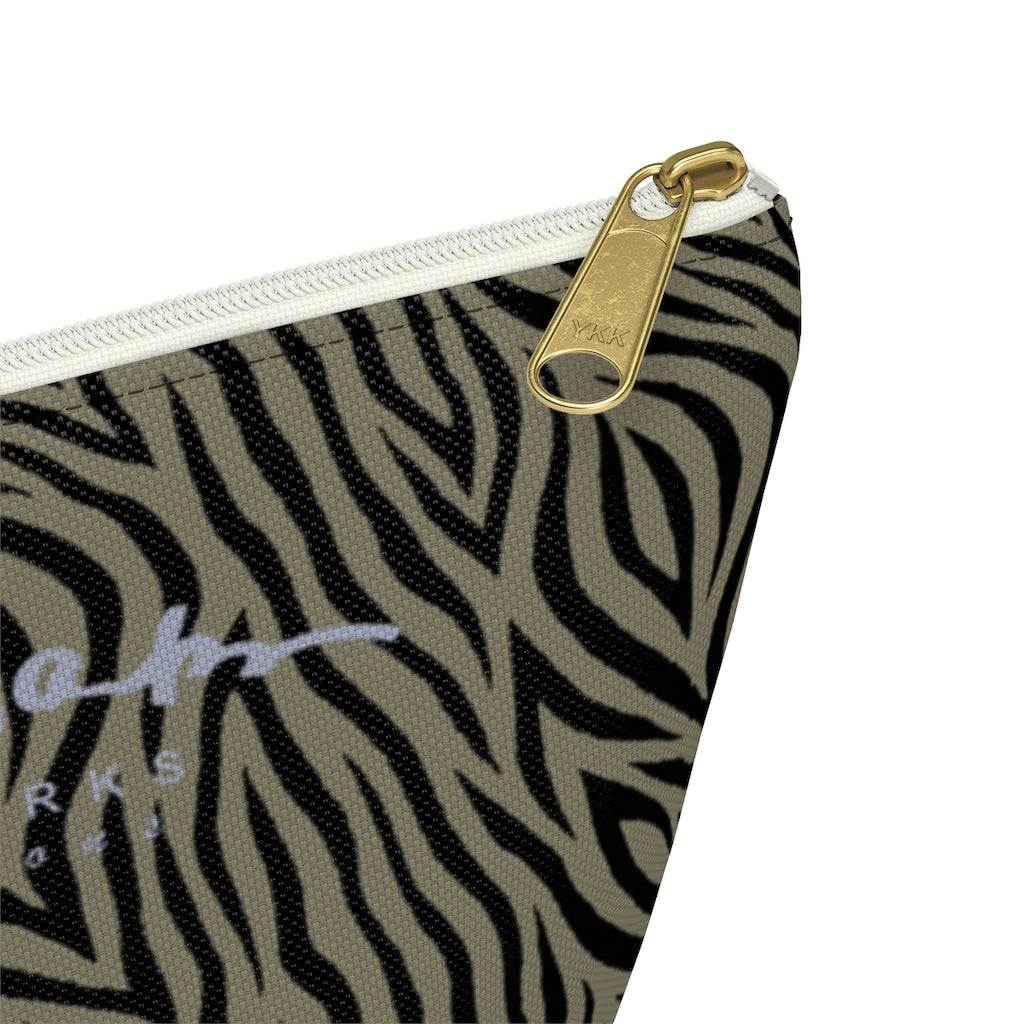 Khaki Zebra Accessory Pouch w T-bottom