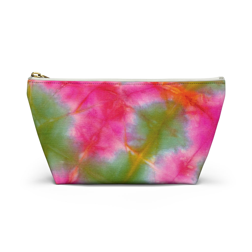 Green Pink Tie Dye Accessory Pouch w T-bottom
