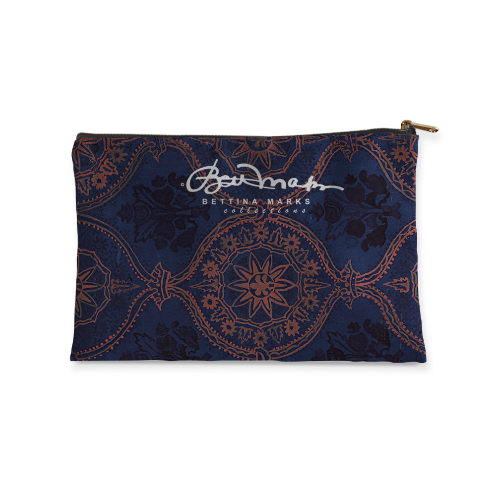 Sargasso Blue and Mellow Rose Morrocan Damask Accessory Pouch Flat