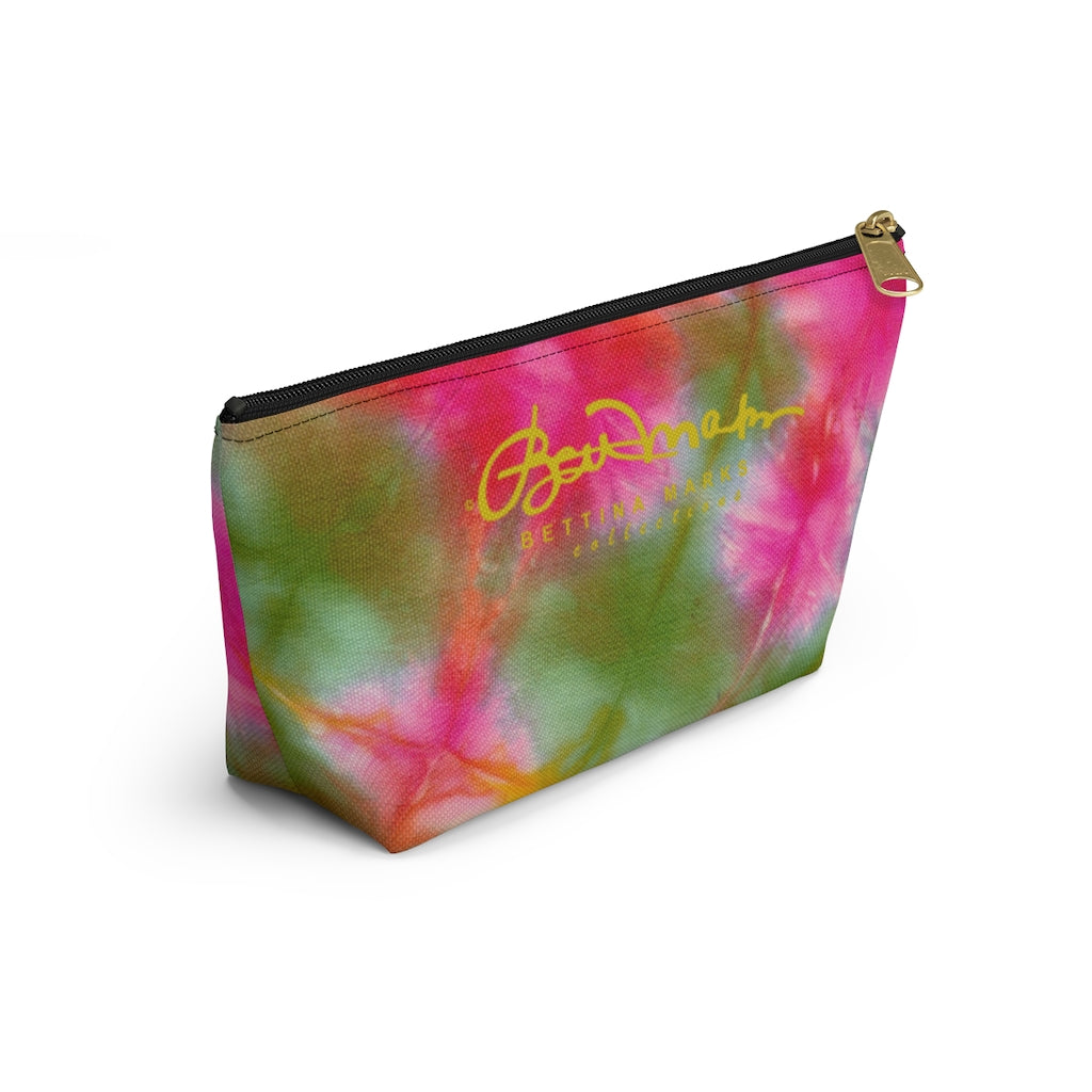 Green Pink Tie Dye Accessory Pouch w T-bottom