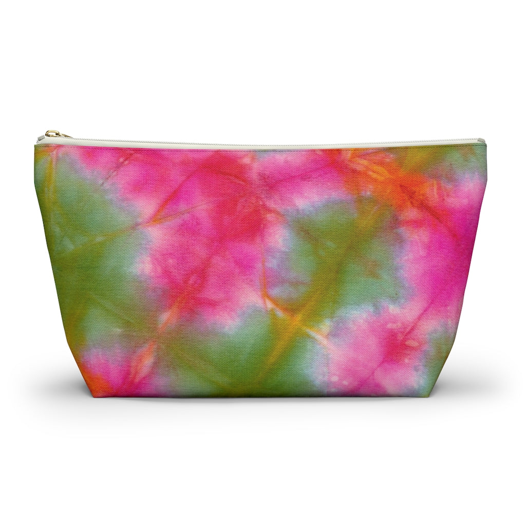 Green Pink Tie Dye Accessory Pouch w T-bottom