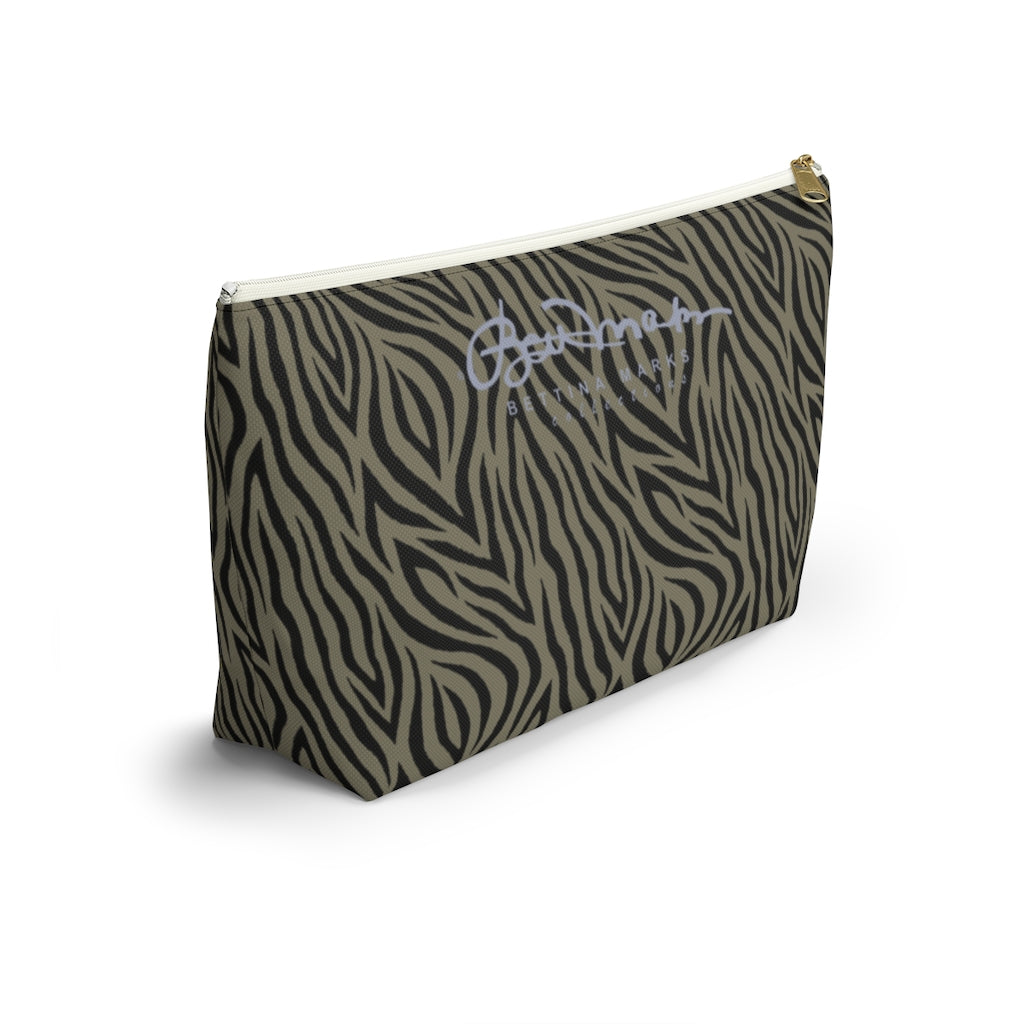 Khaki Zebra Accessory Pouch w T-bottom
