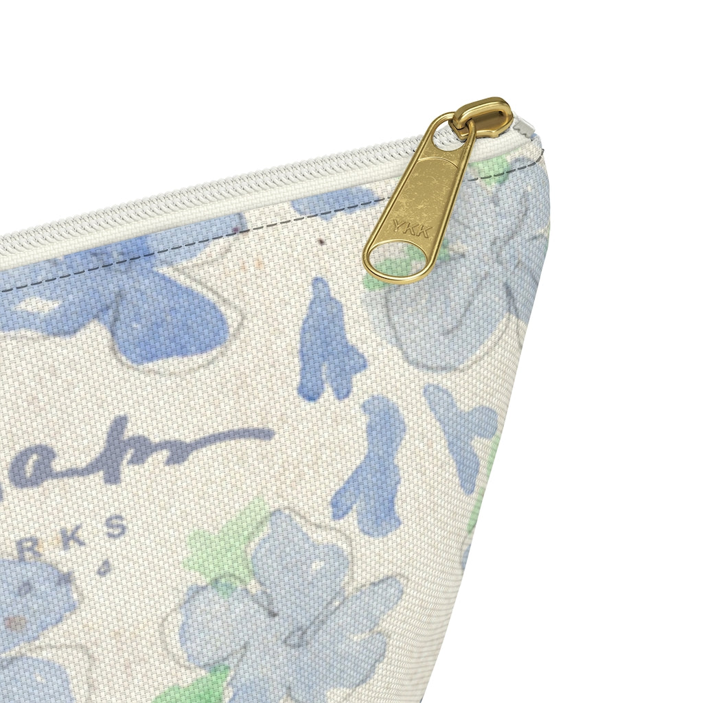 Blu&White Watercolor Floral Accessory Pouch w T-bottom