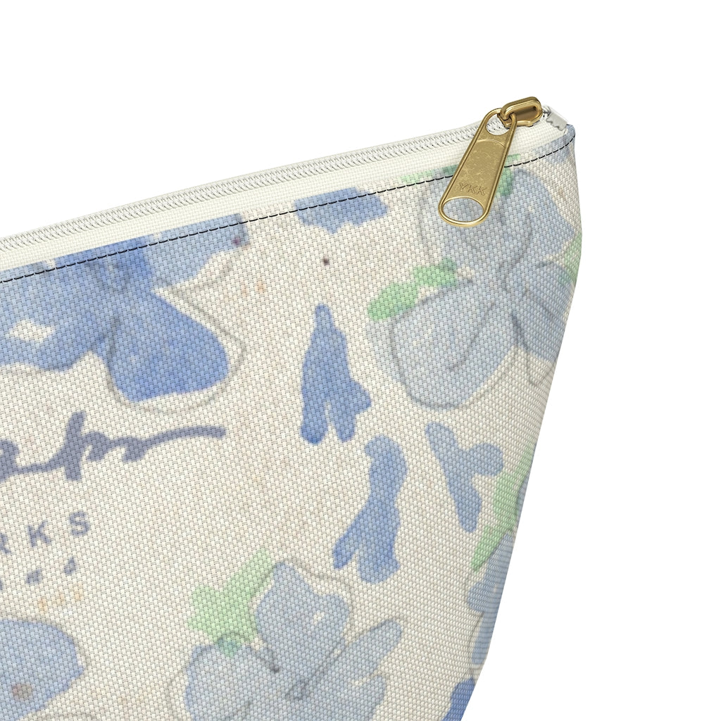 Blu&White Watercolor Floral Accessory Pouch w T-bottom