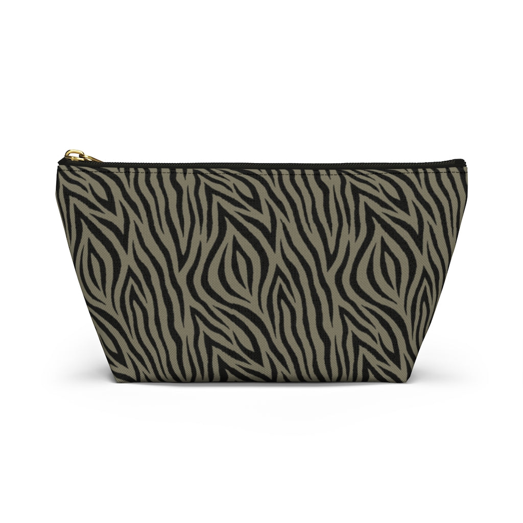 Khaki Zebra Accessory Pouch w T-bottom