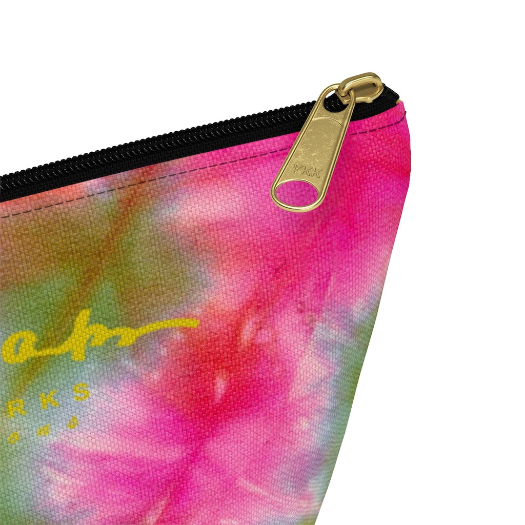 Green Pink Tie Dye Accessory Pouch w T-bottom