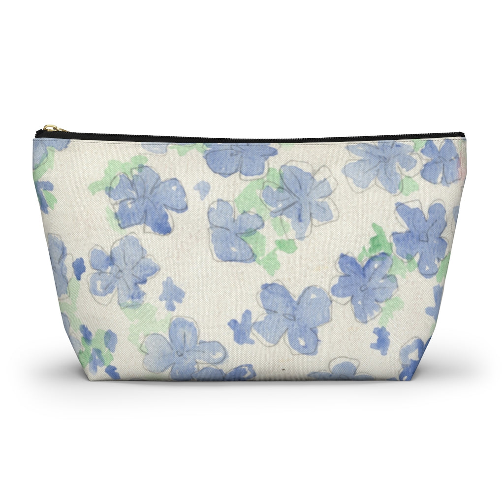 Blu&White Watercolor Floral Accessory Pouch w T-bottom