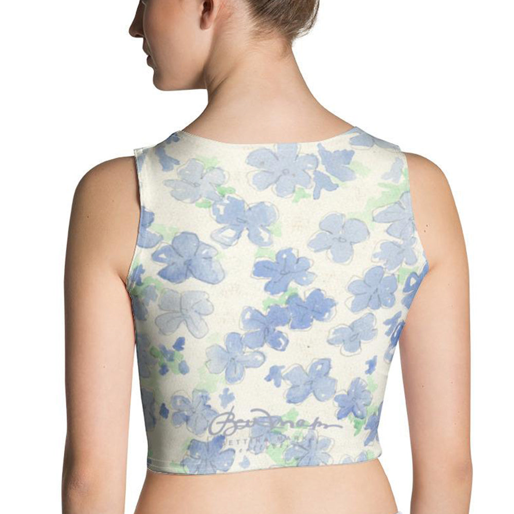 Blu&White Watercolor Floral Crop Top