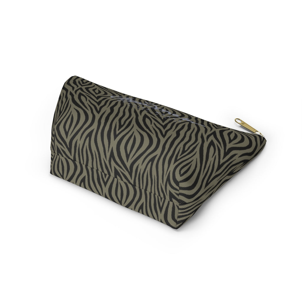 Khaki Zebra Accessory Pouch w T-bottom
