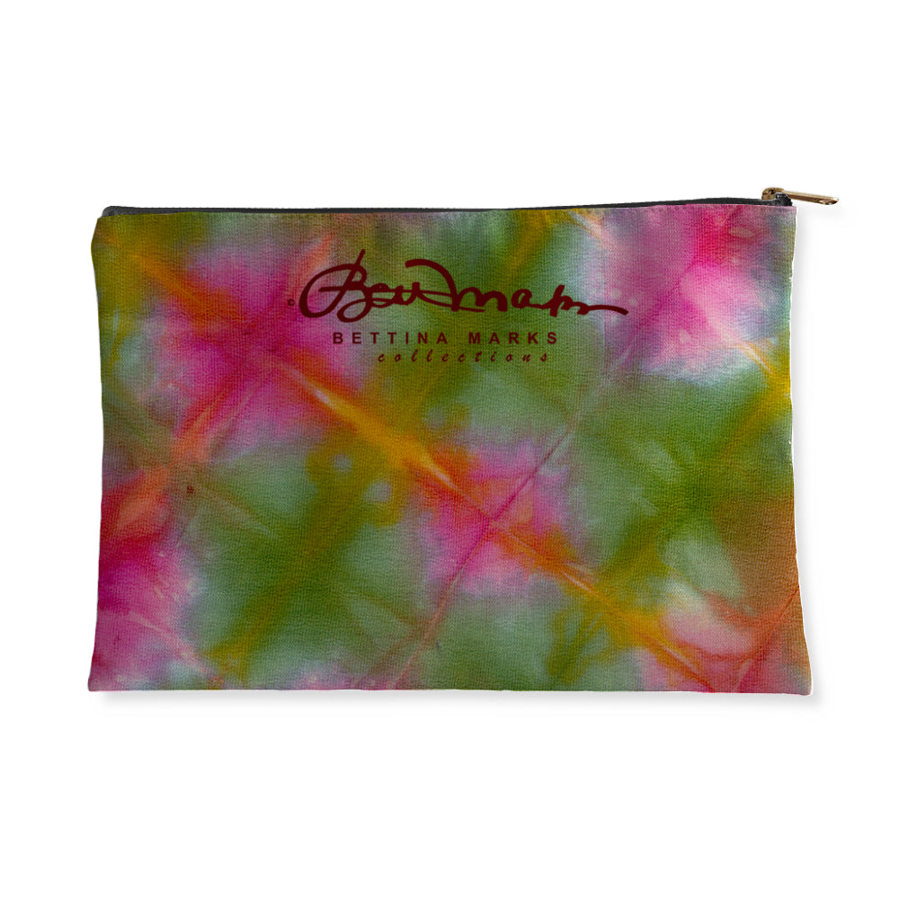 Green Pink Tie dye Accessory Pouch Flat