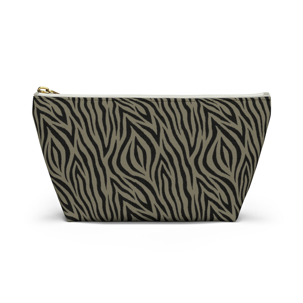 Khaki Zebra Accessory Pouch w T-bottom