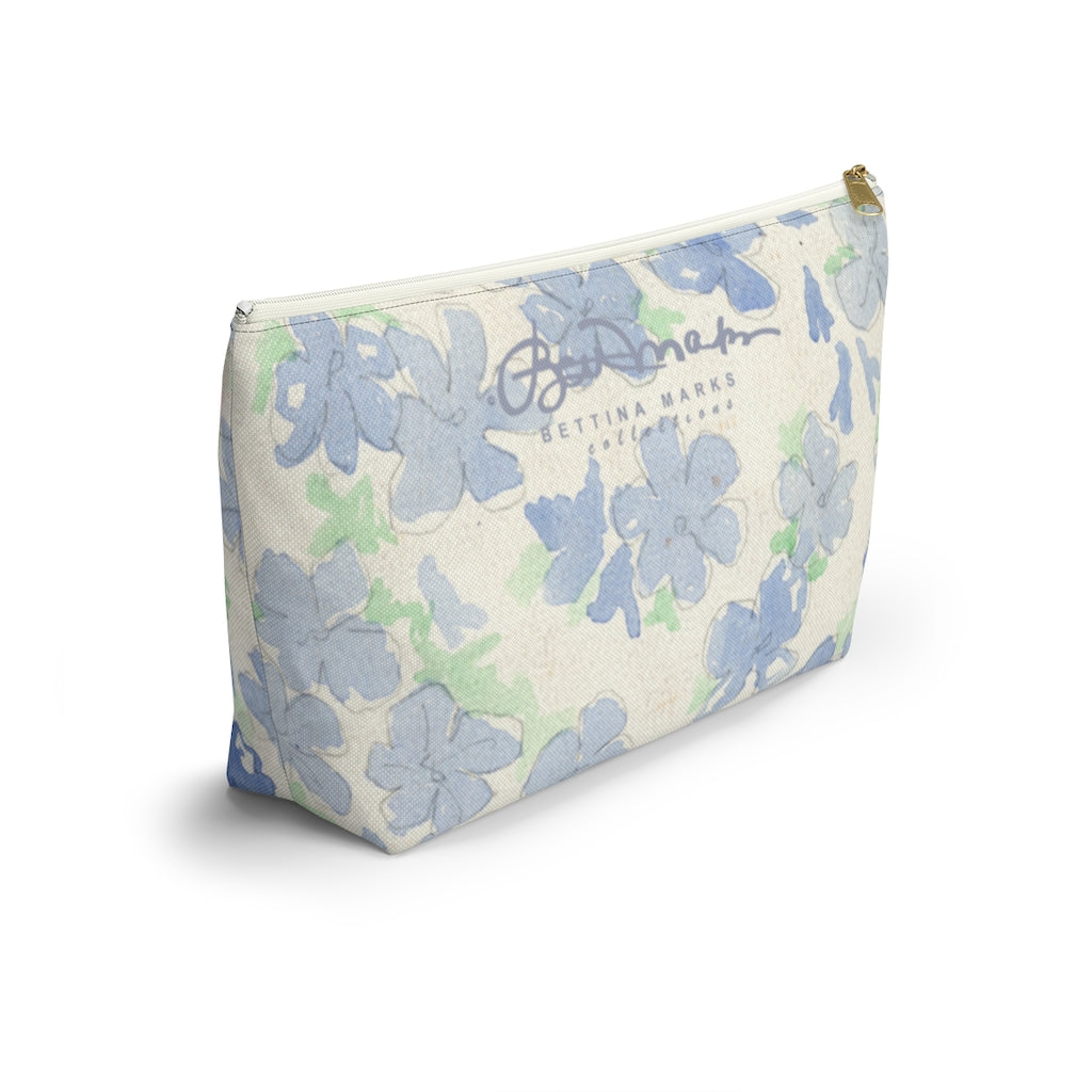 Blu&White Watercolor Floral Accessory Pouch w T-bottom