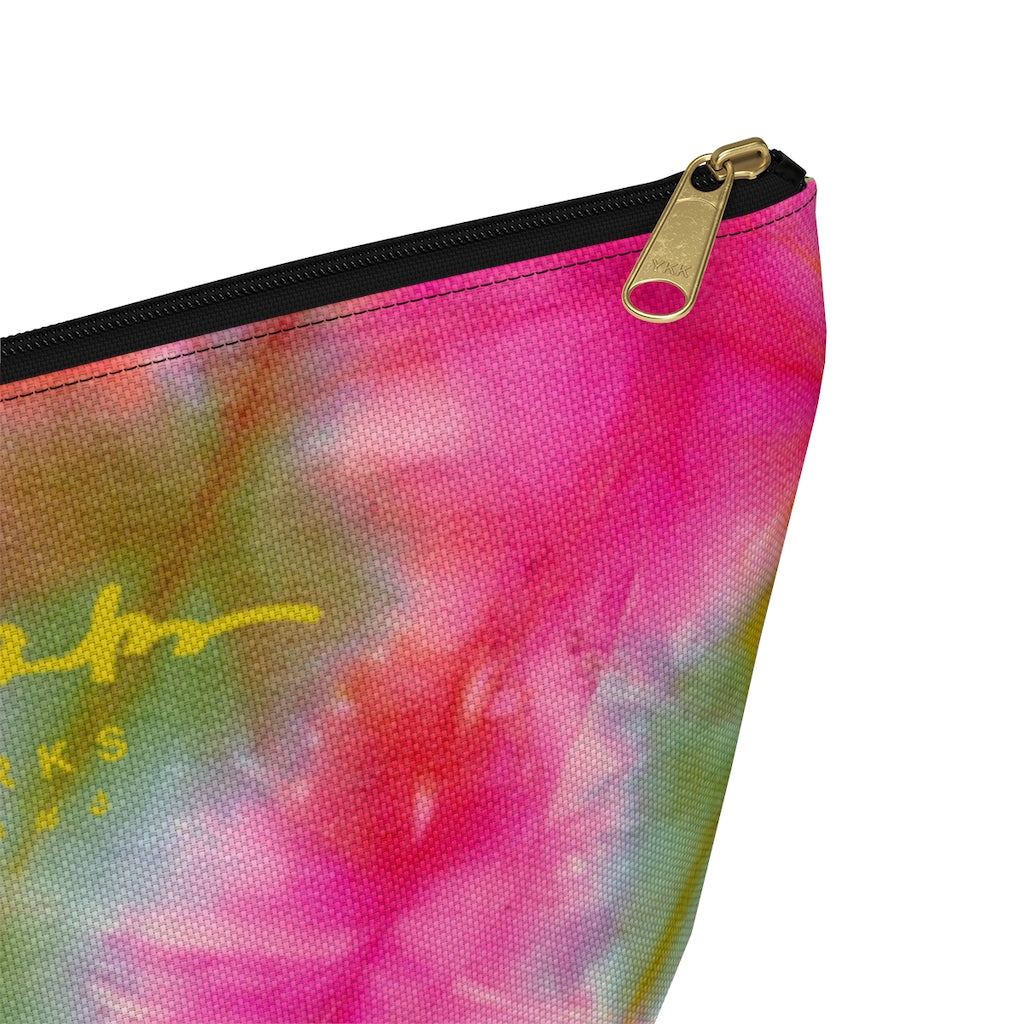 Green Pink Tie Dye Accessory Pouch w T-bottom